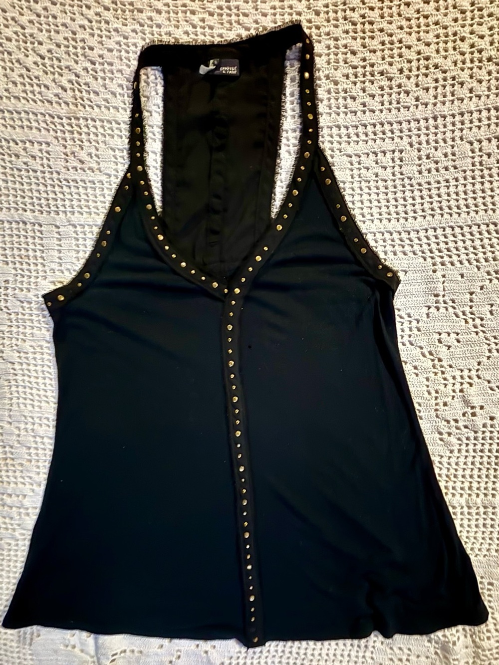 Urban Outfitters Sparkle & Fade Black Studded Racerback Tank Top Size S